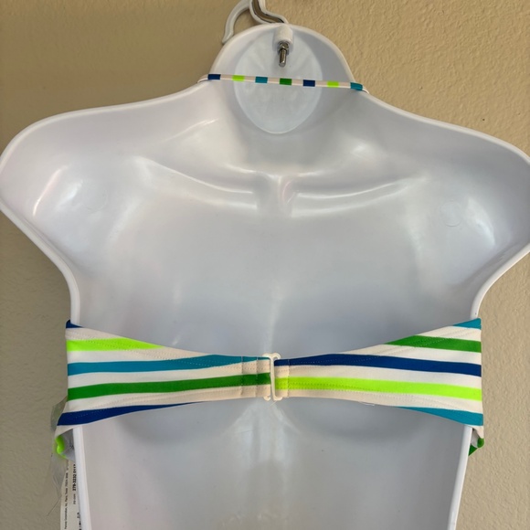 Arizona Jean Co. Bikini Top Bandeau Stripe White Green Blue Women's Size XL NWT - Picture 2 of 3